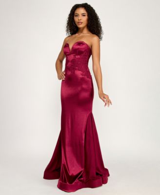 Juniors' Strapless Sweetheart Satin Mermaid Gown