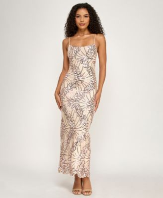 Juniors' Scoop-Neck Embroidered Sequin Maxi Dress