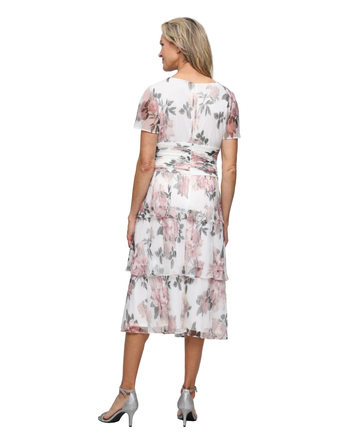Женское платье SL Fashions Printed Tea-Length Midi, цвет: Слоновая кость разноцветный — фото 3