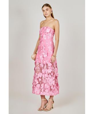 Women's Strapless Floral Embroidered Maxi Dress