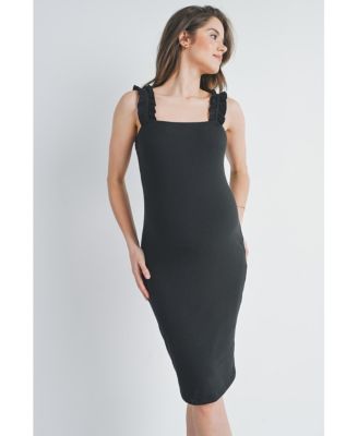 Maternity Ribbed Square Neck Ruffle Strap Dress