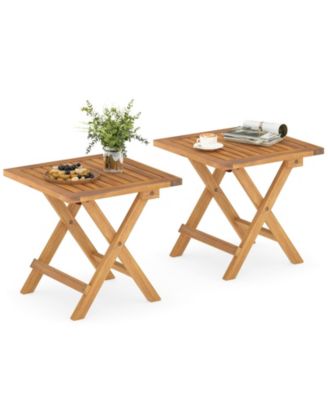 2 PCS Outdoor Folding Side Table Acacia Wood End Table Square Patio Bistro Table