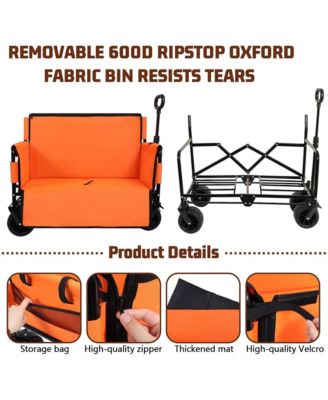 Convertible Folding Wagon Cart - Heavy-Duty Utility Wagon with Bench Seat, All-Terrain Wheels and Storage for Camping, Beach, Garden