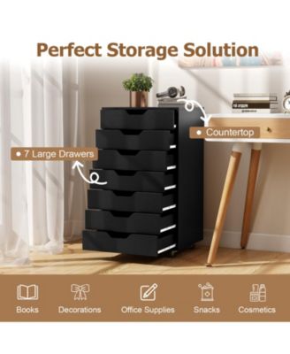 7-Drawer Chest Wooden Storage Dresser with Lockable Wheels