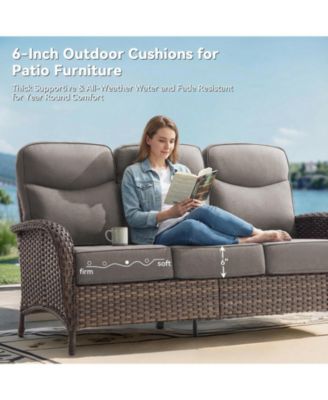5-Piece Brown Wicker Patio Conversation Set with 6 in. Olefin Cushions/Patio Swivel Chair with Couch