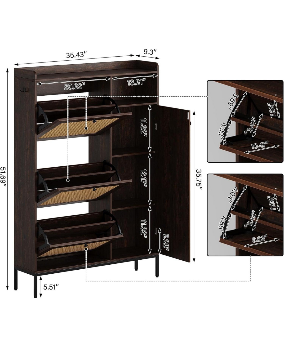 gaomon Rattan Narrow Entryway Shoe Cabinet