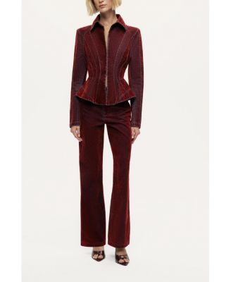 Women's Velvet Straight-Leg Pants