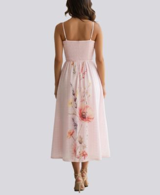 Juniors' Floral Print Eyelet Corset Midi Dress