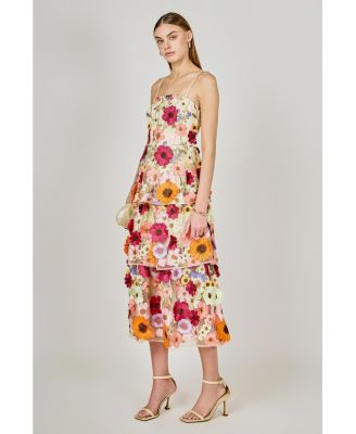 Women's 3D Foral layeredmidi dress
