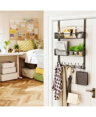 16 Hooks Over Door Organizer with Mesh Baskets for Space Saving Storage