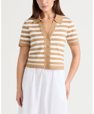 Women's Short Sleeve Ric Rac Trims Cardigan