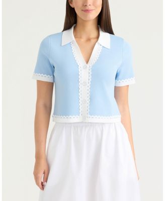 Women's Short Sleeve Ric Rac Trims Cardigan