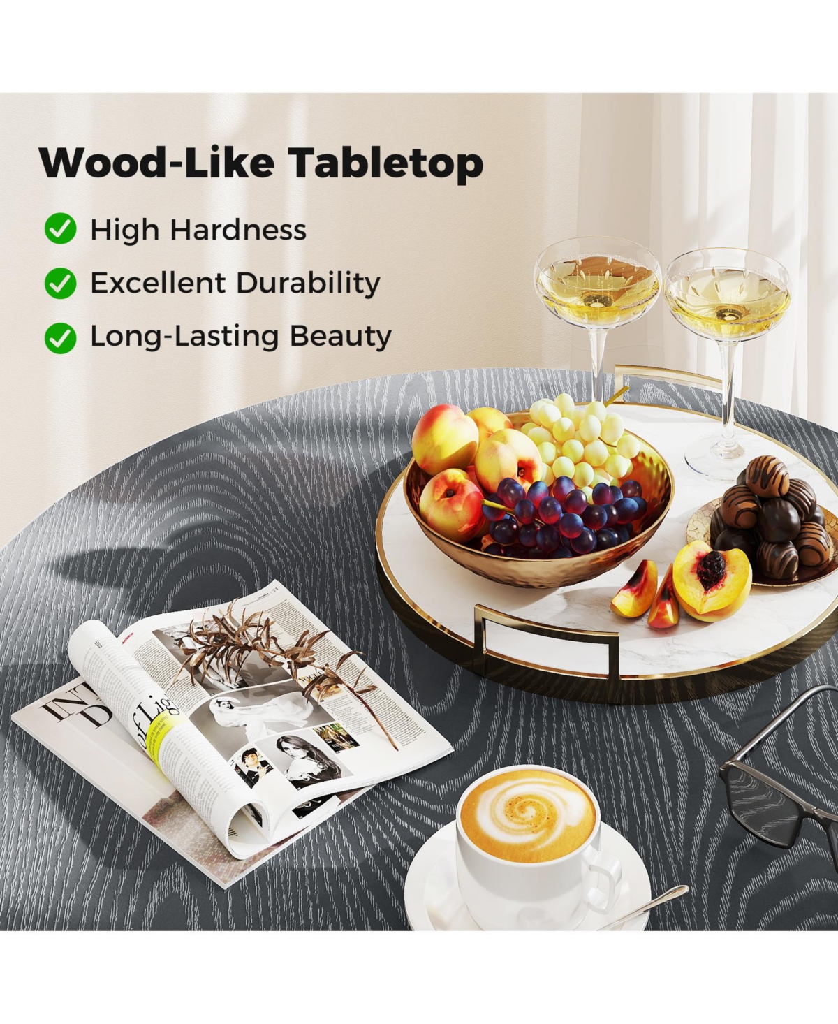 Gymax 34 Inch Round Patio Bistro Table w/ Wood-Like Top & X-Shaped Legsfor Outside