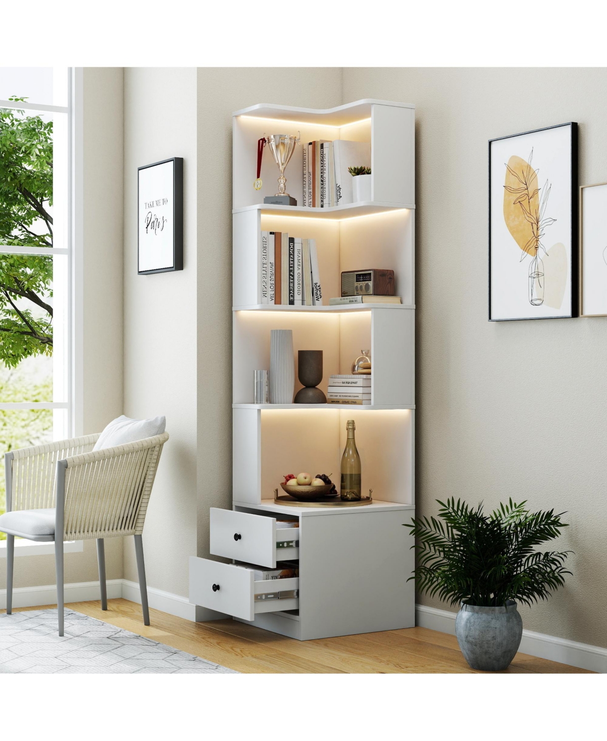 Rainsken 4 Tier Corner Bookshelf