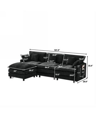 101.9 Inch Chenille 3-Seater Sofa with Movable Ottoman, Modular Cloud Couch