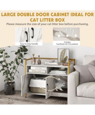 Hidden Cat Washroom with Double Doors & Scratch Cardboard - Modern Litter Box Enclosure