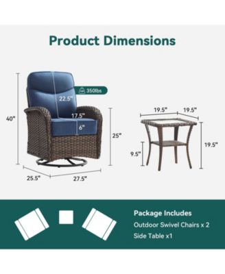 3 Piece Wicker Outdoor Swivel Glider Patio Chair Set