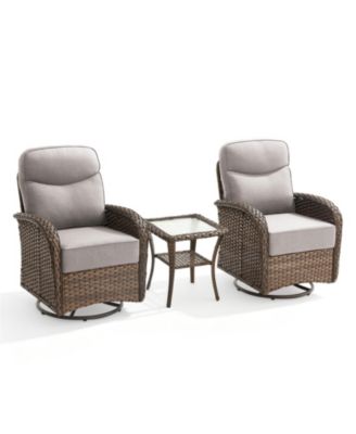 3 Piece Wicker Outdoor Swivel Glider Patio Chair Set
