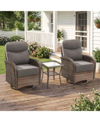 3 Piece Wicker Outdoor Swivel Glider Patio Chair Set