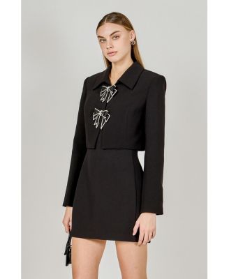 Women's Rhinestone Bow Cropped Jacket