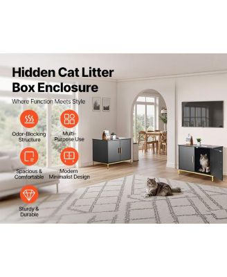 27.6" Hidden Litter Box Cabinet with Metal Legs & Handle - Modern Cat Washroom End Table for Bedroom