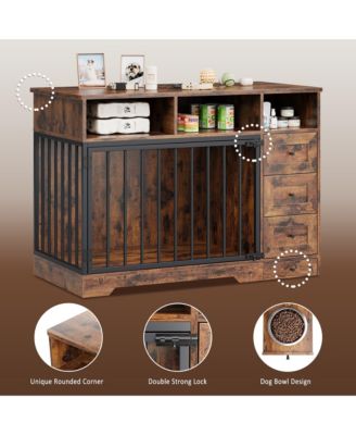 47.8 Inch Dog Crate Furniture Kennel with Doors Wooden Pet House with Drawers and Storage Cabinet