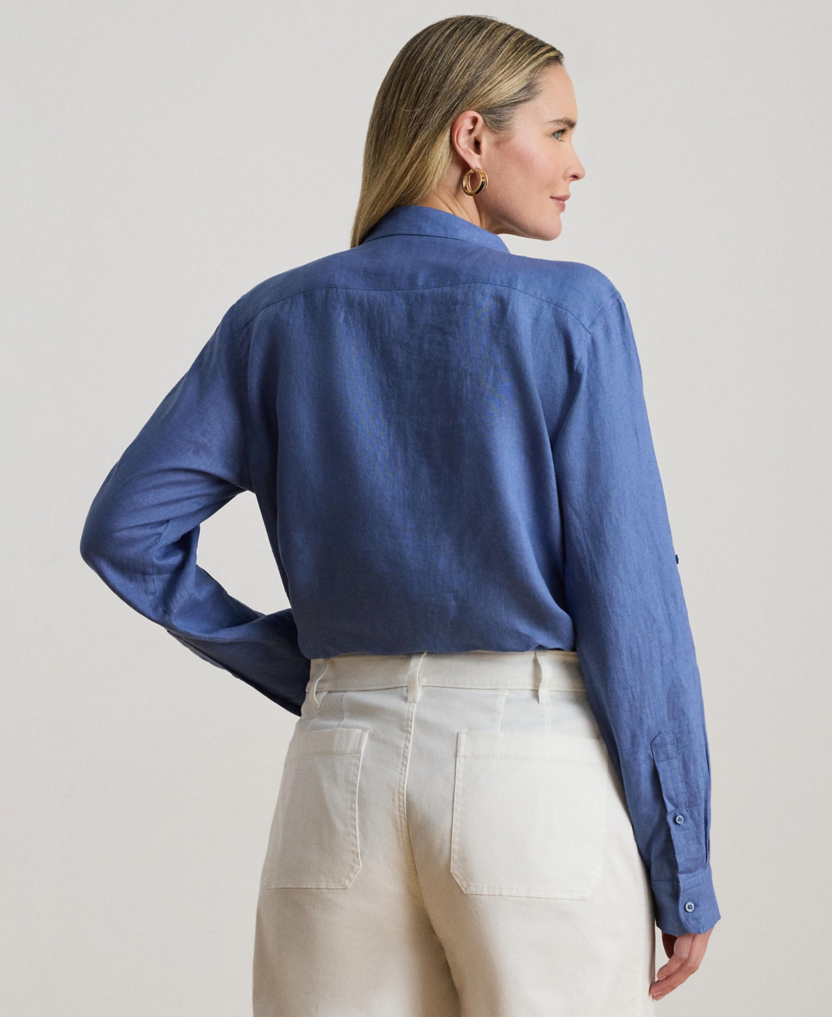 Lauren Ralph Plus Relaxed Fit Roll-Tab-Sleeve Shirt