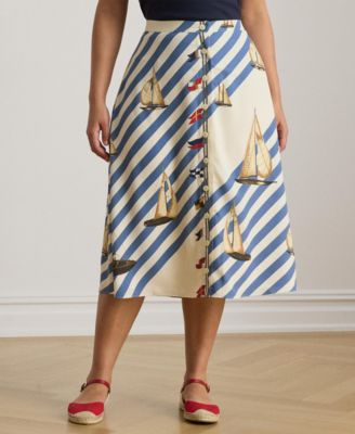 Plus Size Striped Sailboat Print Skirt