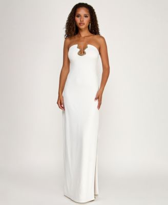 Juniors' Hardware-Trim Strapless Gown