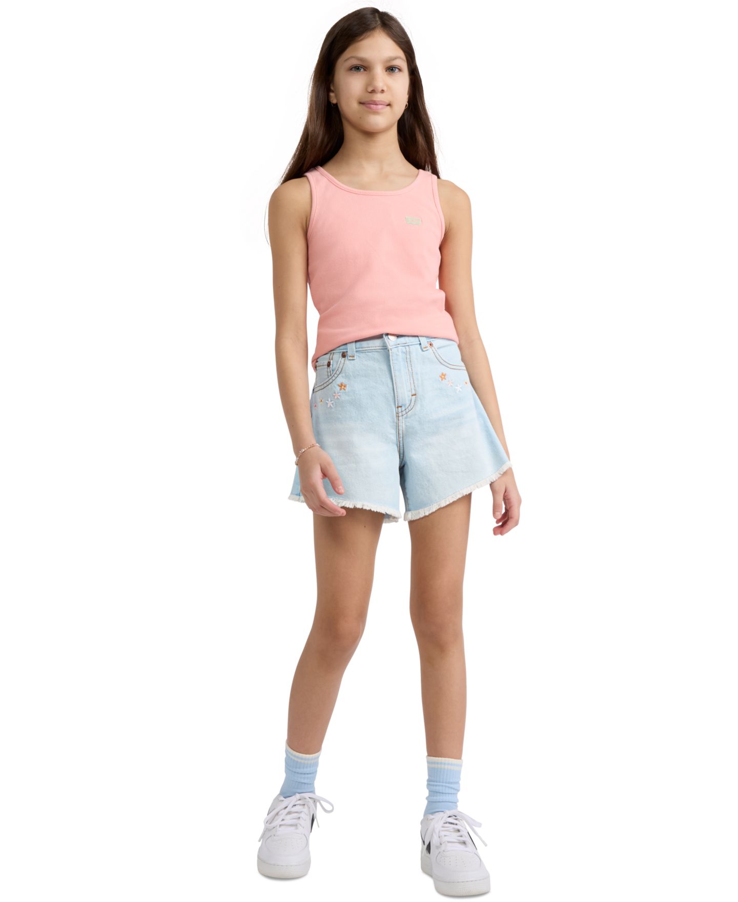 Шорты Levi's Crochet Applique A-Line Shorts для девочек, цвет: Светлая варка джинсовый — фото 2