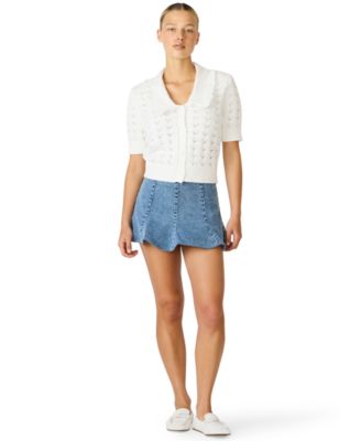 Women's Pointelle Ruffle Collared Cardigan