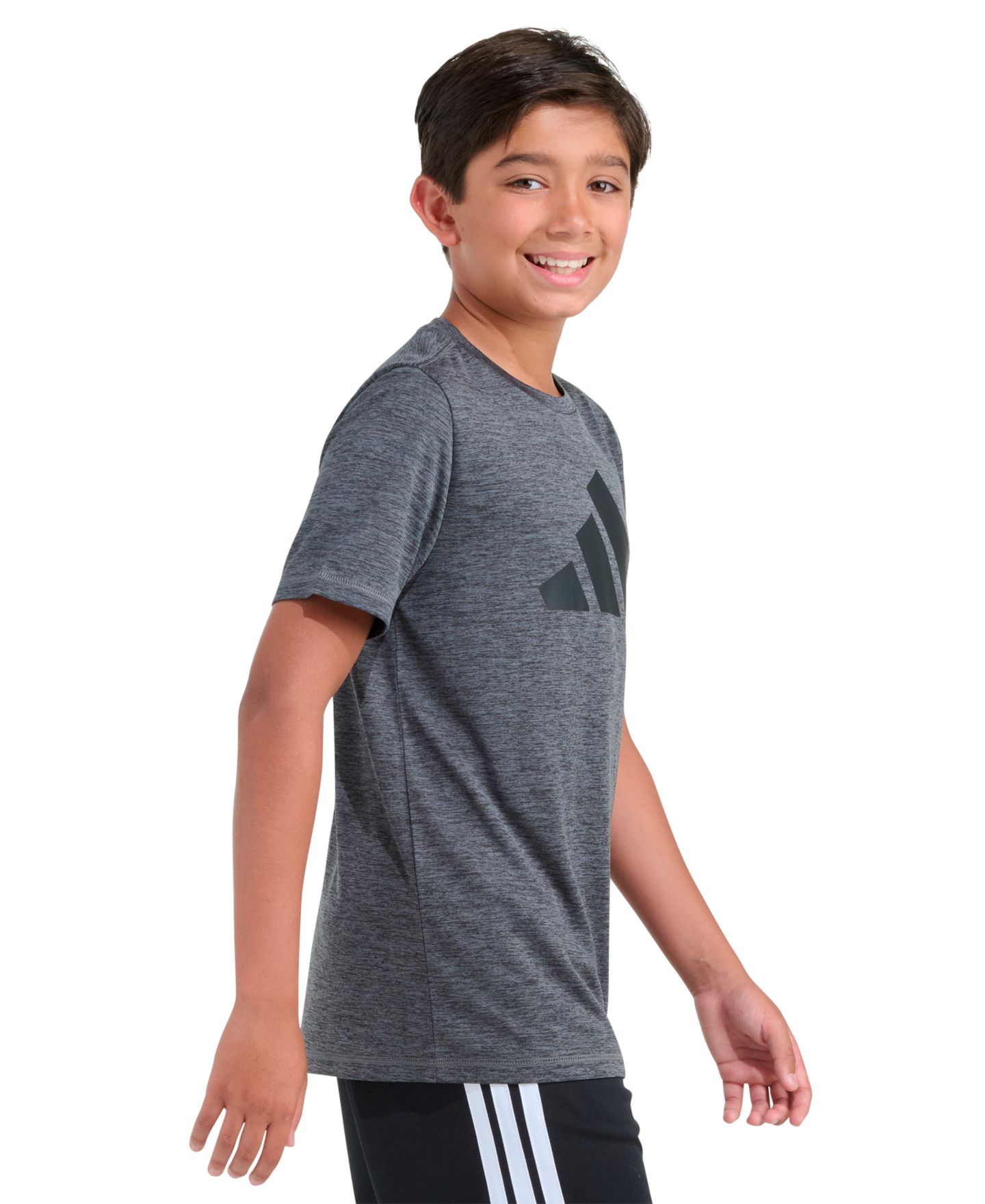 Футболка adidas Short-Sleeve Essential Poly Mélange T-Shirt для мальчиков, цвет: Тёмный меланжевый — фото 2
