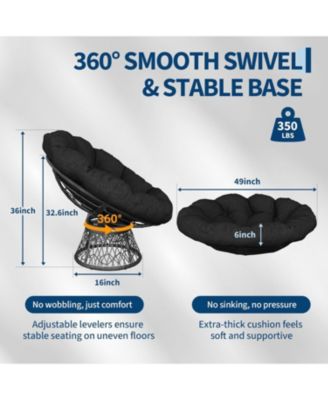 Papasan Chair Ergonomic Wicker Papasan Chair with Extra-Thick Soft Fabric Cushion, Heavy-Duty Steel Frame, 360° Swivel Base for Living Room