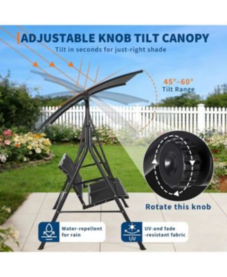 Porch Swing with Adjustable Canopy for Adults 2-Seat Outdoor Waterproof Textilene & Steel Frame Patio Swing Bench