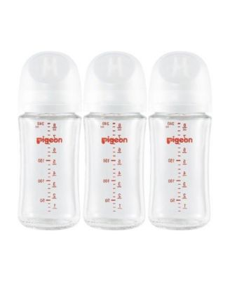 Baby Glass Nursing Bottle Wide Neck, Anti-Colic, 8.1 Oz(Pack of 3), Includes 3pcs Stage3 Nipples (3m+)