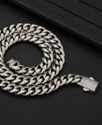 Men's Cuban Iced Clasp Chain Necklace in 316L Stainless Steel