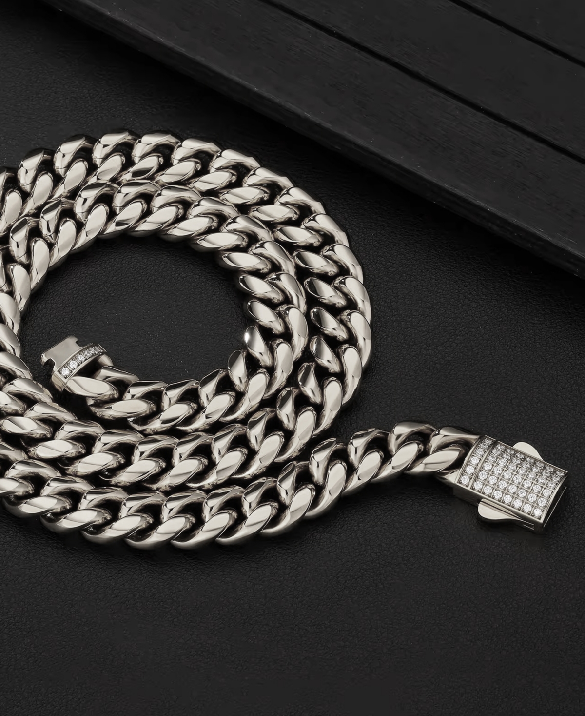 Rhona Sutton Men's Cuban Iced Clasp Chain Necklace in 316L Stainless Steel