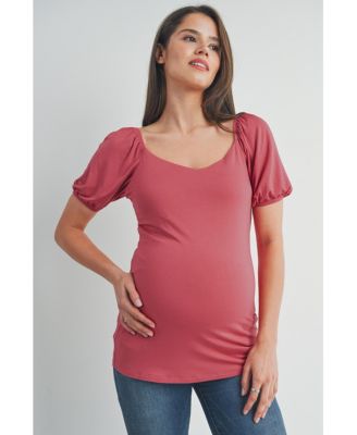Maternity Short Sleeve Sweetheart Neck Puff Top