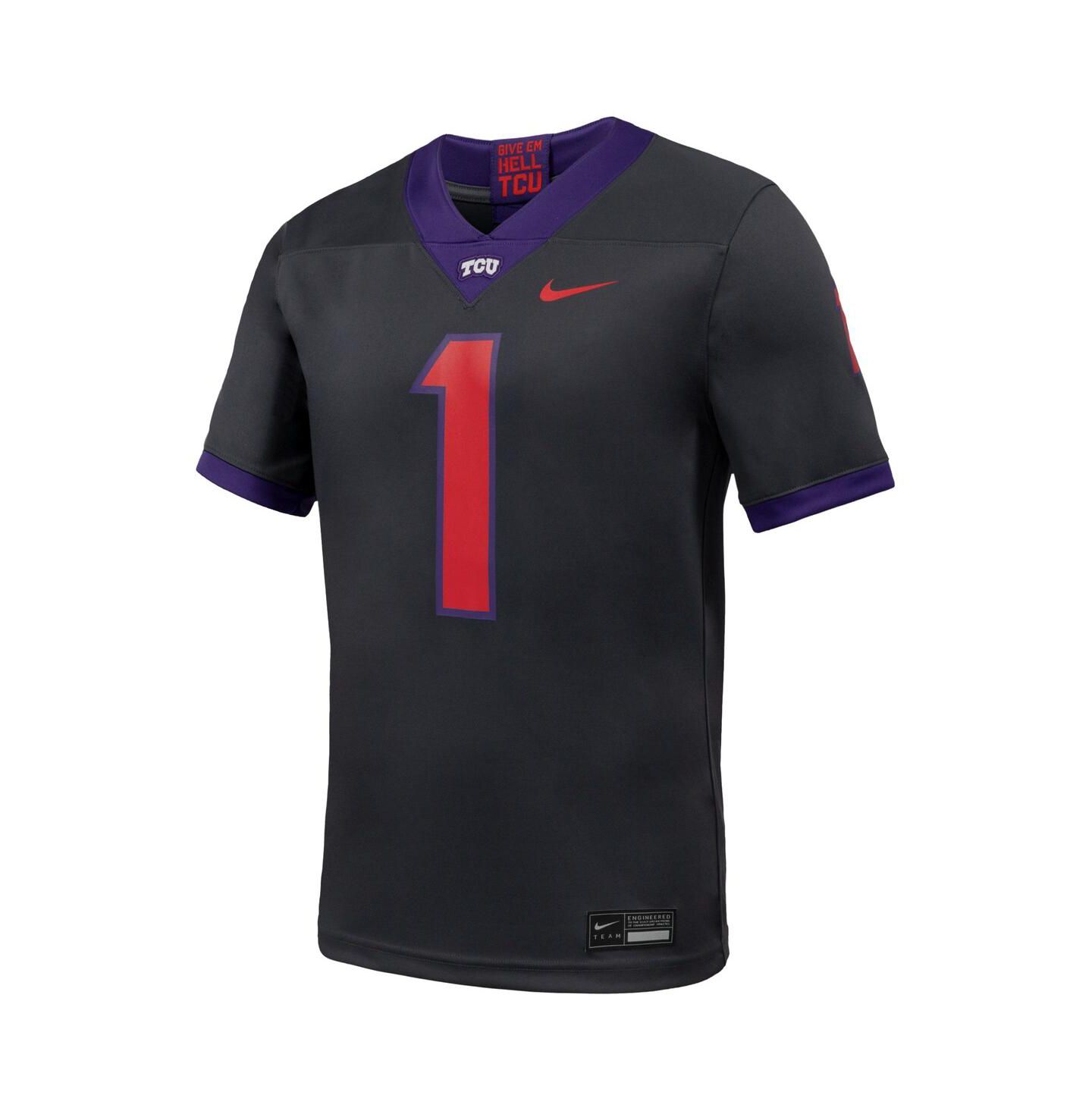 Мужской топ Nike 1 Anthracite TCU Horned Frogs Alternate Game Football Jersey — фото 3