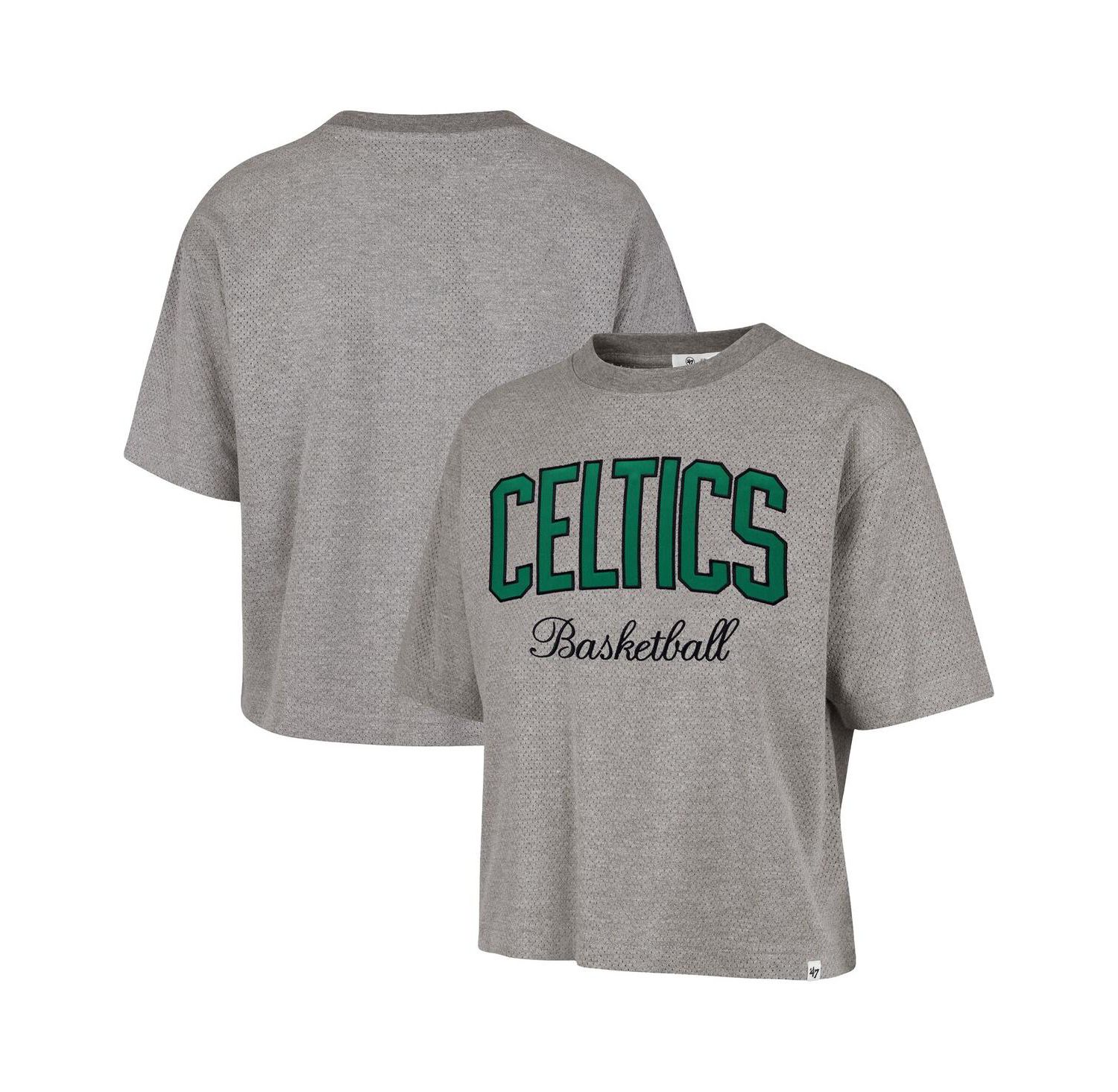Women's Gray Boston Celtics Pivot Drop Needle Cropped T-Shirt