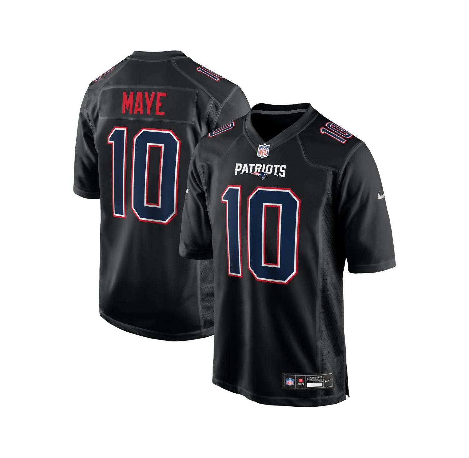 Men's Drake Maye Carbon Black New England Patriots Fashion Game Jersey