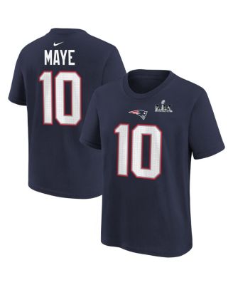 Big Boys and Girls Drake Maye Navy New England Patriots Super Bowl LX Patch Name & Number T-Shirt