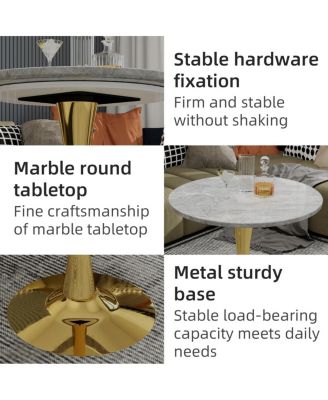  Gold 27.6" Mid-Century Modern Coffee/Dining Table with Round Marble Top.