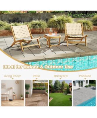 Teak Wood Patio Chair w/Webbing Seat & Backrest Mid-century Accent Chair