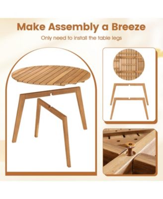 2PCS Outdoor Acacia Wood Side Table Patio 24.5'' Round End Table w/ Slatted Tabletop