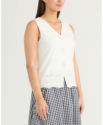 Women's Button Front Sweater Vest with Pearl Detailing