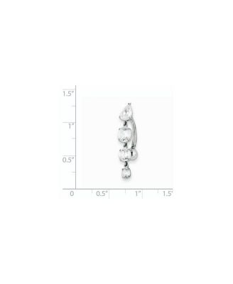 Solid 10k Yellow or White Gold Polished Screw back 14g Graduating Pear and Round Cubic Zirconia Belly Ring Dangle