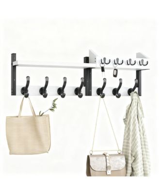 Wall Coat Rack with Shelf, 4-in-1 Organizer for Coats, Keys, Mail, Decor