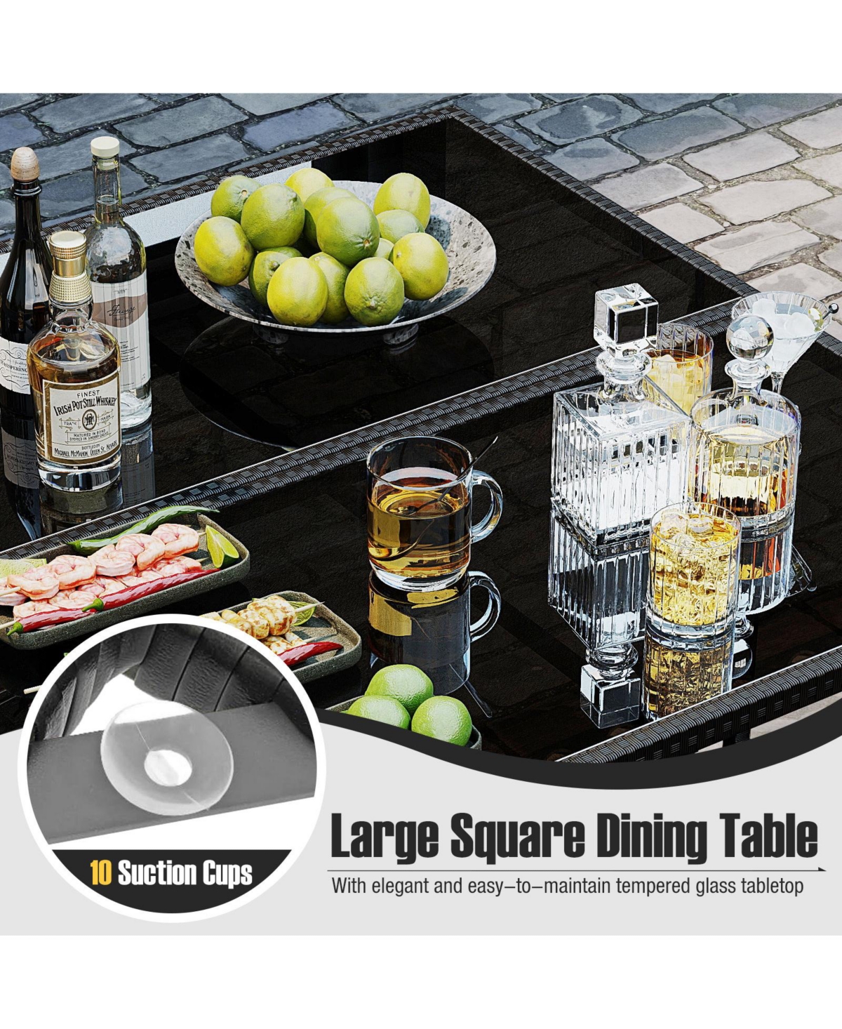 Gymax Set Of 9 Patio Dining Set w/Tempered Glass Table & Ottoman Removable Cushions