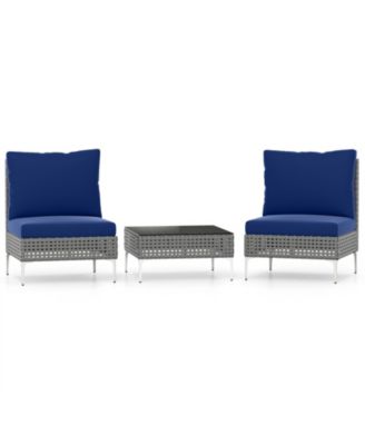 Set Of 3 Patio Furniture w/ Tempered Glass Coffee Table Soft Back & Seat Cushions